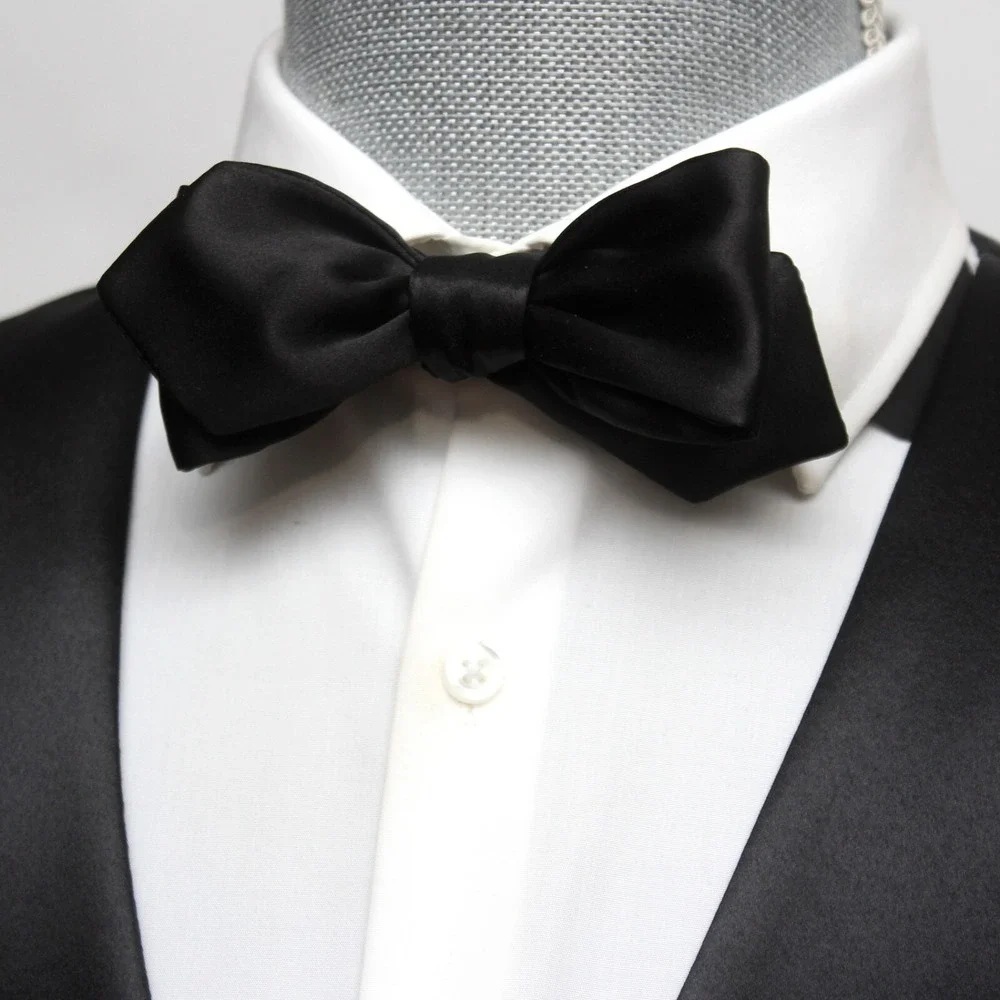 Black‎ Tuxedo Bowtie 100%Silk Satin Self-tied Diamond Gift Box S013D